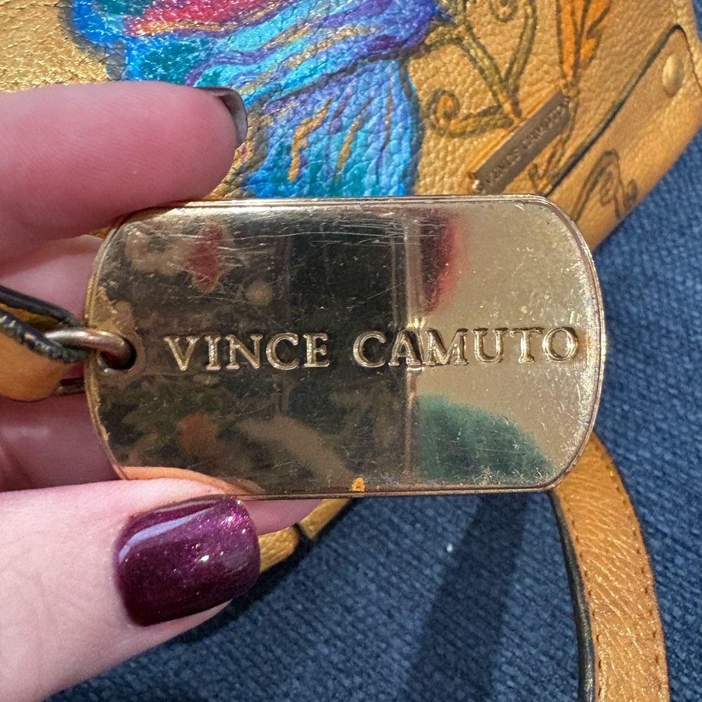 Vince Camuto Hand Painted Leather Crossbody Bag | Gold Floral Artisan Purse - Picture 10 of 14